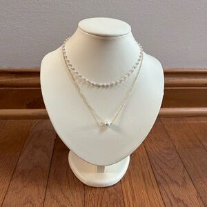 Gold Tone Layering Necklace with Pearl Beads